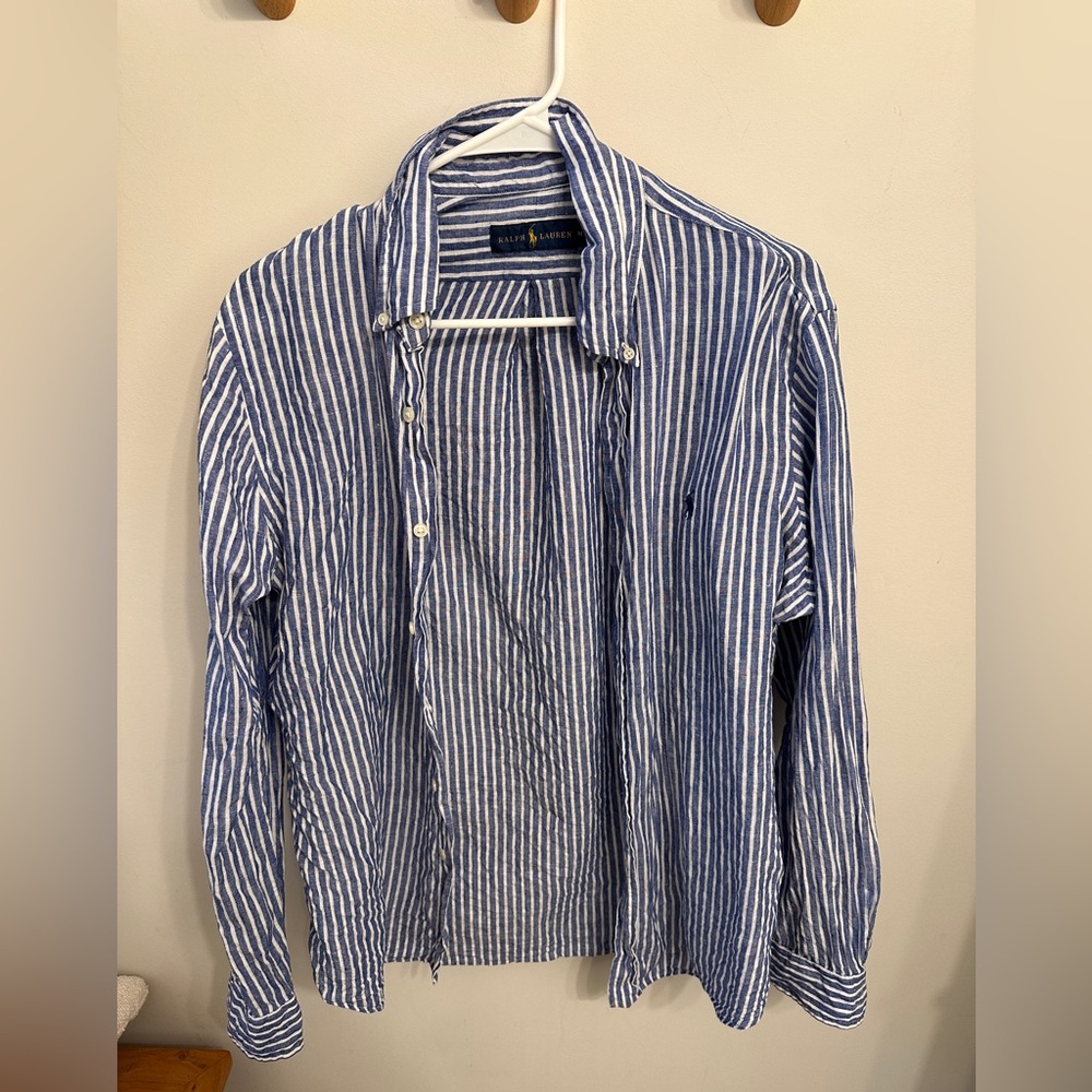 EUC Ralph Lauren Navy Striped Button Down